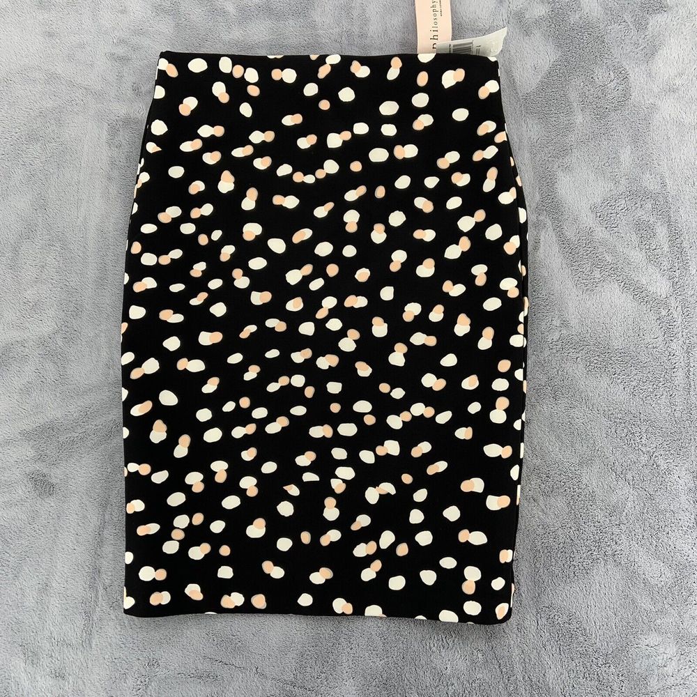 Philosophy  Republic Skirt Pencil Stretchy Black Dot Print Zip Up Slit Womens 4